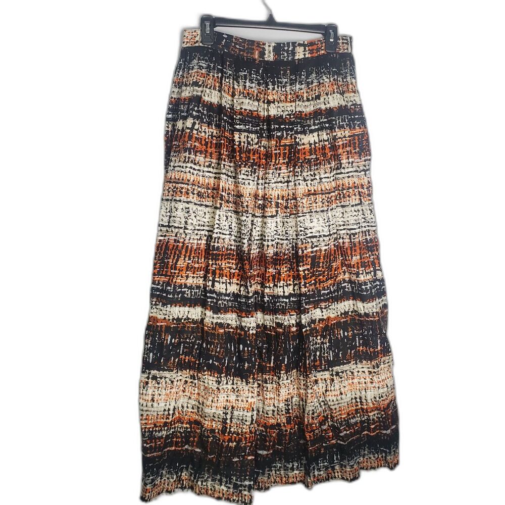 Pleated Maxi Skirt in Brown Stripes - Picture 2 of 9